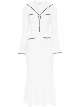 Self-Portrait платье макси в рубчик, белый