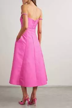 SELF-PORTRAIT Платье миди из парчи с открытыми плечами, украшенное кристаллами, ярко-розовый