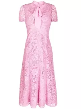 Self-Portrait платье миди с кружевом, розовый