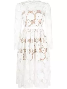 Self-Portrait платье миди с кружевом, белый