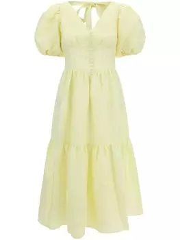 Self-Portrait платье-миди с рукавами-фонариками, желтый
