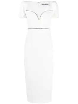 Self-Portrait платье миди White Diamante Trim Split, белый