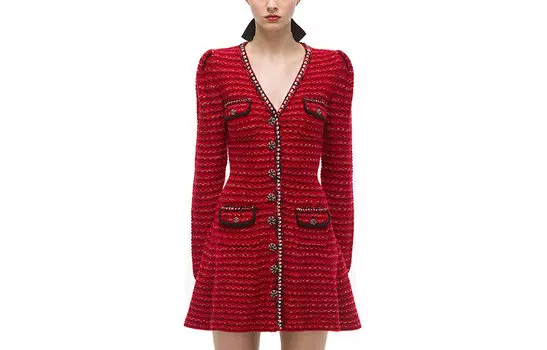 Self-portrait Платье с длинными рукавами женское красное