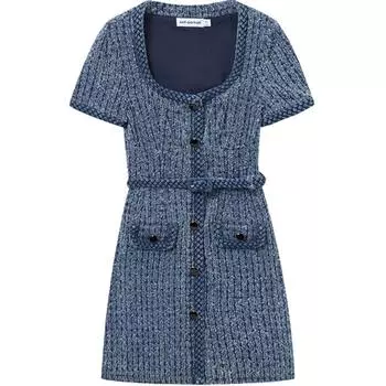 Self-portrait Платье с короткими рукавами, женское, джинсовое, синего цвета, Self portrait