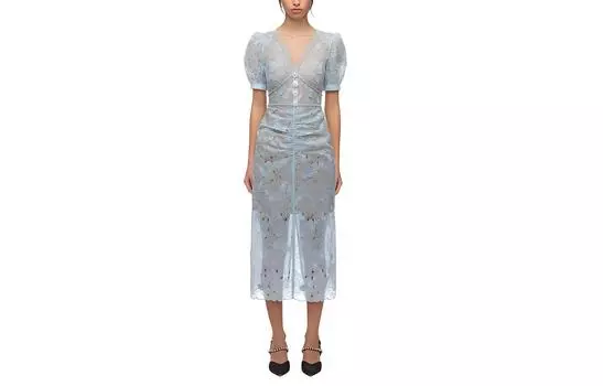 Self-portrait Платье Self portrait FW21 с короткими рукавами, женское, синее