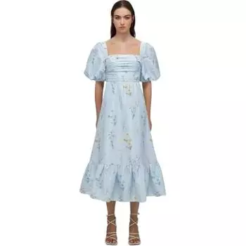 Self-portrait Платье Self portrait SS22 с короткими рукавами, женское, синее