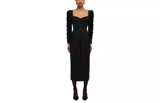 Self-portrait Платье Self portrait SS22 с длинными рукавами, женское, черное