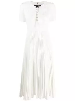 Self-Portrait плиссированное платье миди с кружевным воротником, белый