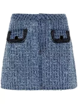 Self-Portrait рваная джинсовая мини-юбка, синий