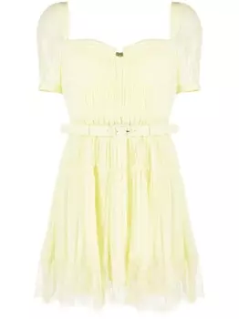 Self-Portrait шифоновое платье мини с кружевом, желтый