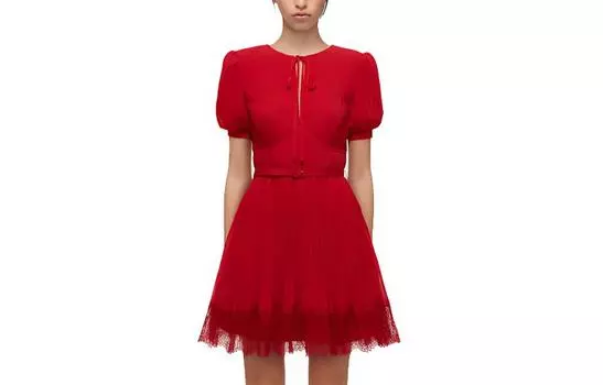 Self-portrait SS22 Платье с короткими рукавами женское красное