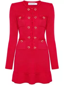 Self-Portrait трикотажное мини-платье с пуговицами в форме сердца, красный