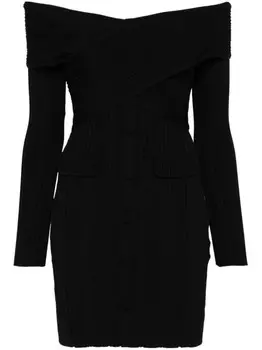 Self-Portrait трикотажное мини-платье с открытыми плечами, черный