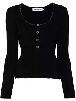 Self-Portrait трикотажный топ, украшенный стразами, черный