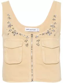 Self-Portrait твиловый жилет, украшенный кристаллами, нейтральный цвет