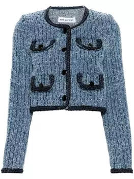 Self-Portrait укороченная джинсовая куртка с прорезями, синий