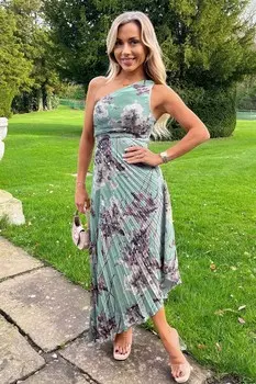 Selona плиссированное платье миди на одно плечо с принтом утки Ax Paris, синий