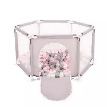 Selonis Складной шестигранник KS-100X с шариками 6см серый: жемчужно-серый-прозрачно-пудровый розовый 63х64/400 шариков