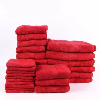 Семейный комплект из 28 предметов, качественная махровая ткань, 100% хлопок, 500 г/м, однотонный, кремовый. Orotex, красный