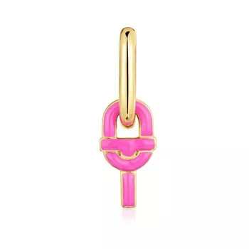 Серьга-кольцо одинарная Tous Manifesto Pendant, серебро с 18-каратным золотым покрытием/эмаль/розовый