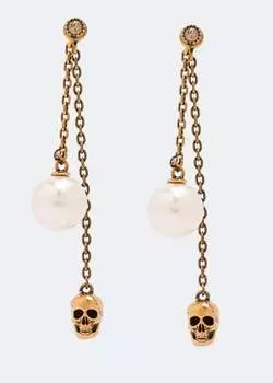 Серьги ALEXANDER MCQUEEN Skull chain drop earrings, золотой