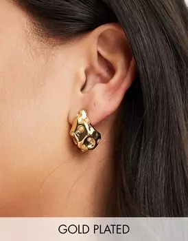Серьги ASOS DESIGN из 14-каратного золота с расплавленными заклепками и искусственным жемчугом