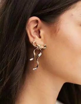 Серьги-гвоздики ASOS DESIGN с бантом золотистого цвета