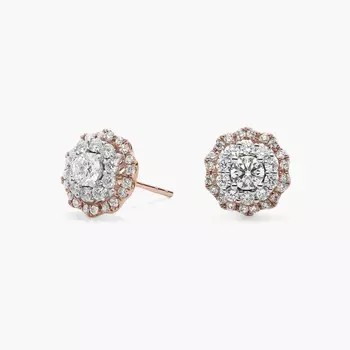 Серьги-гвоздики Double Halo из 14-каратного белого и розового золота (1 карат Tw.) Blue Nile