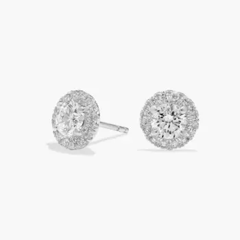 Серьги-гвоздики Halo Diamond из 14-каратного белого золота (1 1/4 карата, Tw. - HI / SI1-SI2) Blue Nile
