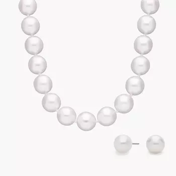 Серьги-гвоздики и нитки из культивированного жемчуга Акойя Premier из 18-каратного белого золота (8,0-8,5 мм) Blue Nile