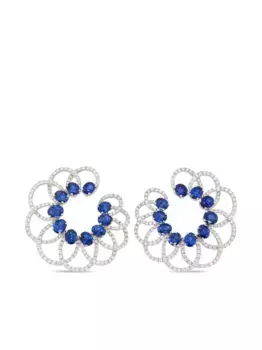 Серьги-гвоздики из белого золота с сапфирами и бриллиантами HYT Jewelry, серебяный