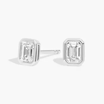 Серьги-гвоздики с бриллиантами изумрудной огранки в оправе из 14-каратного белого золота (1/2 карата, чистота - HI / SI1-SI2) Blue Nile