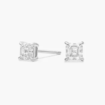 Серьги-гвоздики с бриллиантами огранки Asscher из 14-каратного белого золота (3/4 карата, чистота - HI / SI1-SI2) Blue Nile
