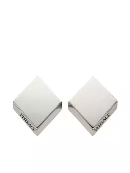 Серьги-гвоздики с гравированным логотипом Versace, серебряный