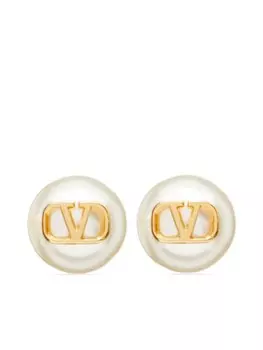 Серьги-гвоздики с логотипом VLogo Signature и жемчугом Valentino Garavani, нейтральный цвет
