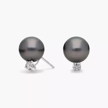 Серьги-гвоздики с таитянским культивированным жемчугом и бриллиантами из 18-каратного белого золота (9,0-9,5 мм) Blue Nile