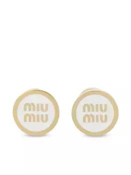 Серьги-гвоздики с тисненым логотипом MIU MIU, белый