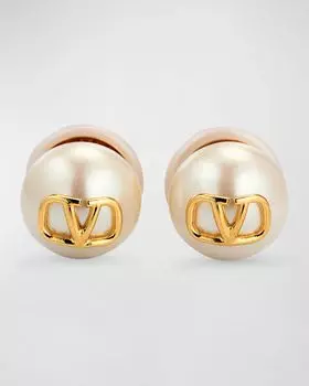 Серьги-гвоздики с V-образным логотипом и жемчугом Valentino Garavani, цвет Cream