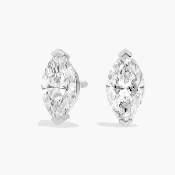 Серьги-гвоздики с выращенными в лаборатории бриллиантами огранки «маркиза» из белого золота 14 карат (2 карата, два карата — FG / VS2-SI1) Blue Nile
