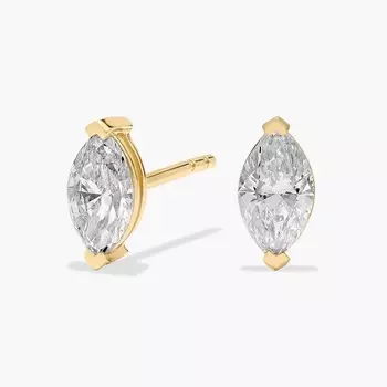 Серьги-гвоздики с выращенными в лаборатории бриллиантами огранки «маркиза» из желтого золота 14 карат (1 карат, двойной - FG / VS2-SI1) Blue Nile