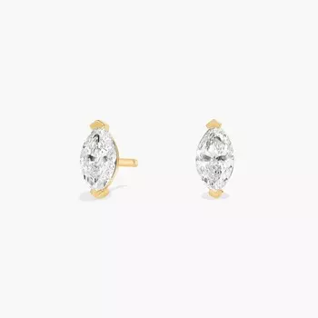 Серьги-гвоздики с выращенными в лаборатории бриллиантами огранки «маркиза» из желтого золота 14 карат (1/2 карата, два цвета — FG / VS2-SI1) Blue Nile