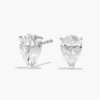 Серьги-гвоздики с выращенными в лаборатории бриллиантами грушевидной огранки из белого золота 14 карат (3/4 карата, два цвета - FG / VS2-SI1) Blue Nile