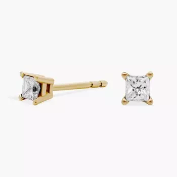 Серьги-гвоздики с выращенными в лаборатории бриллиантами огранки «принцесса» из желтого золота 14 карат (1/4 карата, два цвета — FG / VS2-SI1) Blue Nile
