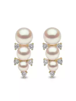 Серьги-гвоздики Sleek из желтого золота с жемчугом и бриллиантами Yoko London, золотой