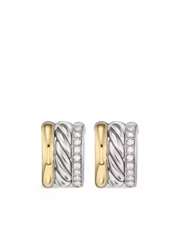 Серьги-хагги DY Mercer из желтого золота и серебра с бриллиантами (14 мм) David Yurman, серебяный