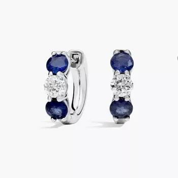 Серьги-хаги с бриллиантами и сапфирами спереди из 14-каратного белого золота Blue Nile