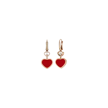 Серьги happy hearts из этичного розового золота с бриллиантами и красными камнями Chopard
