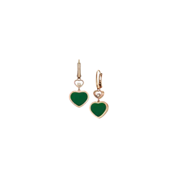 Серьги happy hearts из розового золота с бриллиантами и зеленым агатом Chopard
