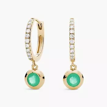 Серьги Huggies с бриллиантами и изумрудами из желтого золота 14 карат Blue Nile