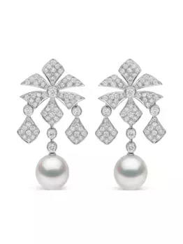 Серьги из 18-каратного белого золота с южноморским жемчугом и бриллиантами Yoko London, серебяный